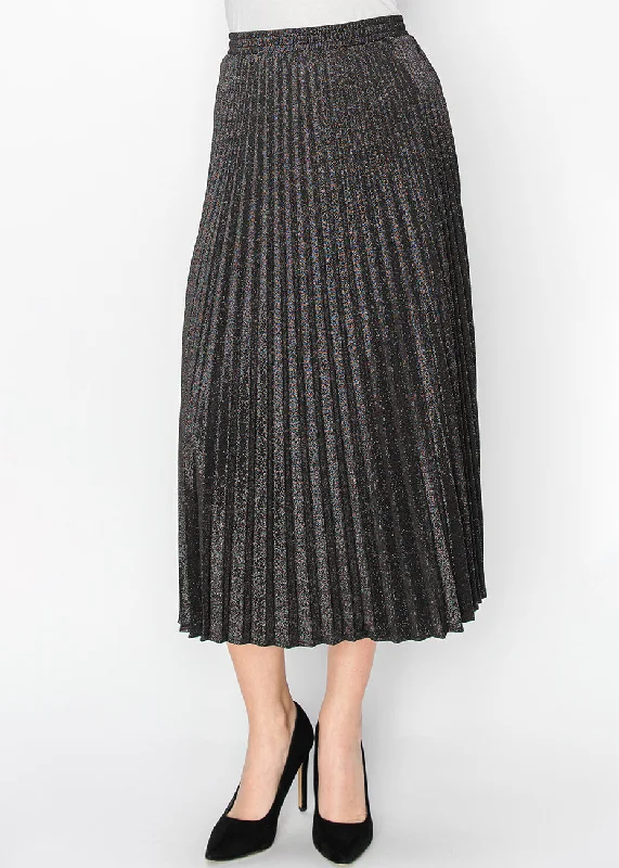 Black Pleated Lurex Shimmer Skirt