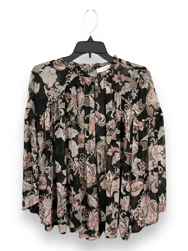 Blouse Long Sleeve By Loft In Black & Cream, Size: Xl