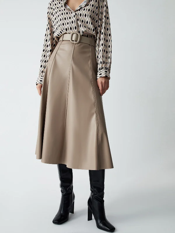 BerryBetty - Effortless Belted Leather Maxi Skirt