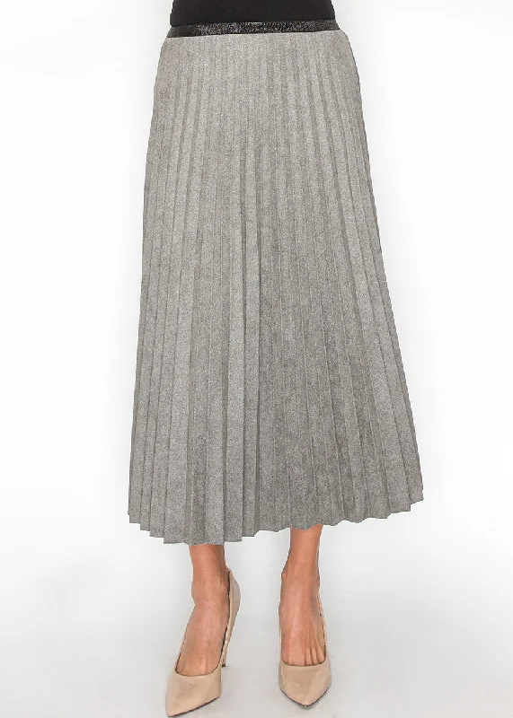 Gray Suede Pleated A-Line Skirt