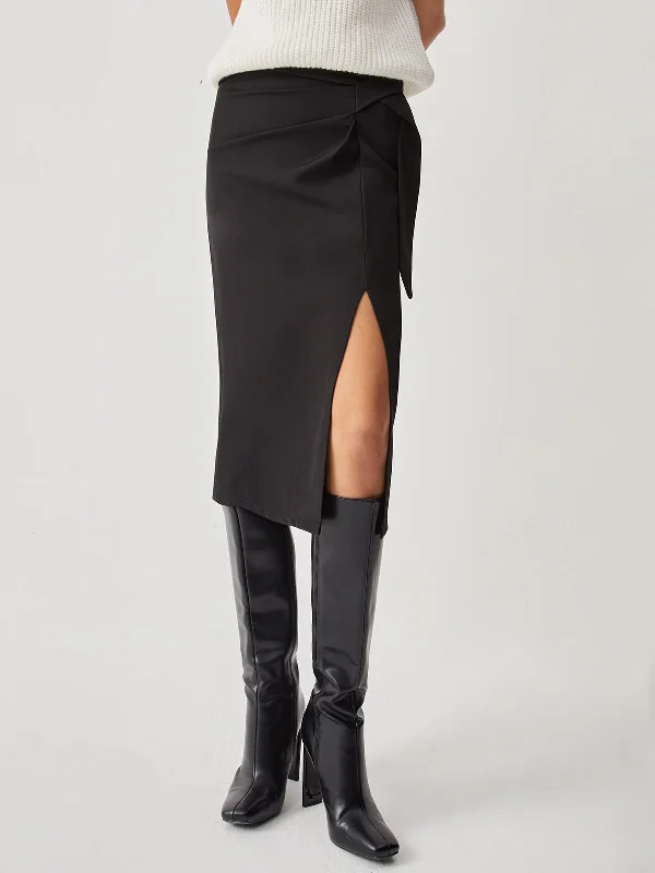 BerryBetty - High Waist Slit Ruched Midi Skirt