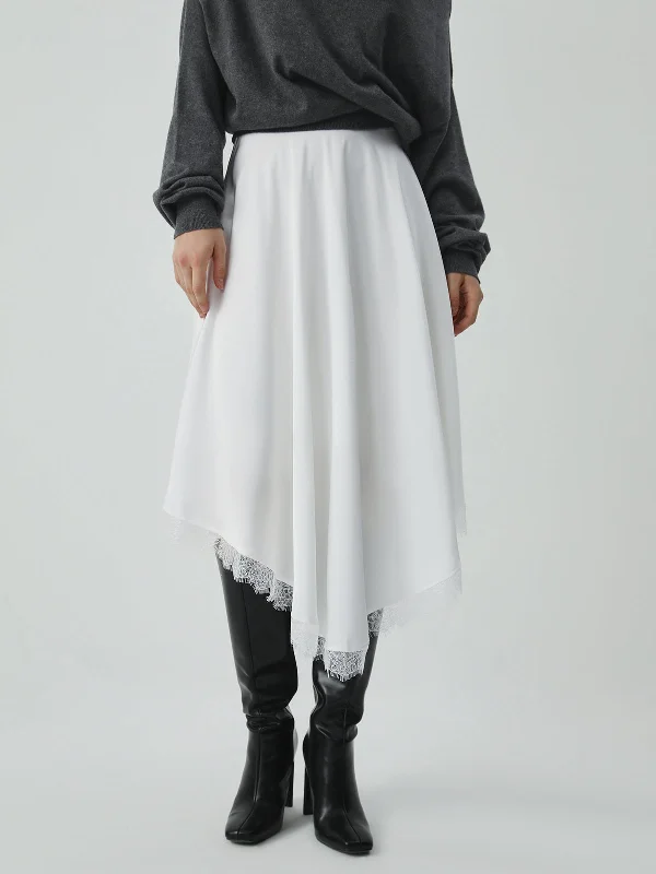 BerryBetty - Lace Hem Satin Pleat Long Skirt