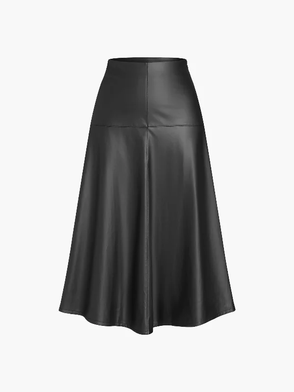 BerryBetty - Leather Flowy Midi Skirt