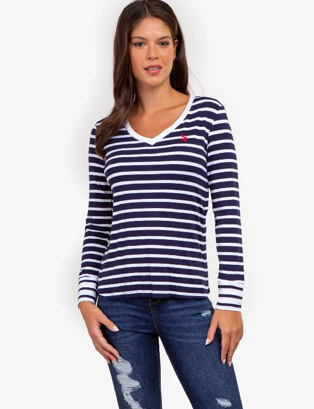 LONG SLEEVE STRIPE V-NECK TOP