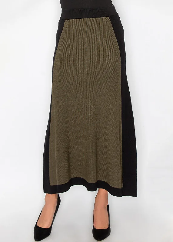 Olive & Black Colorblock Knit Skirt