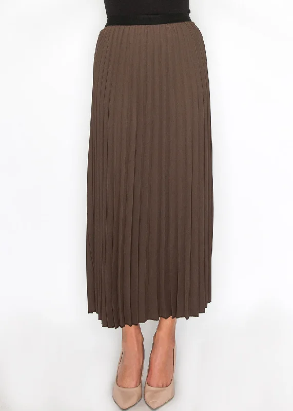 Soft Pleated Brown Midi Skirt