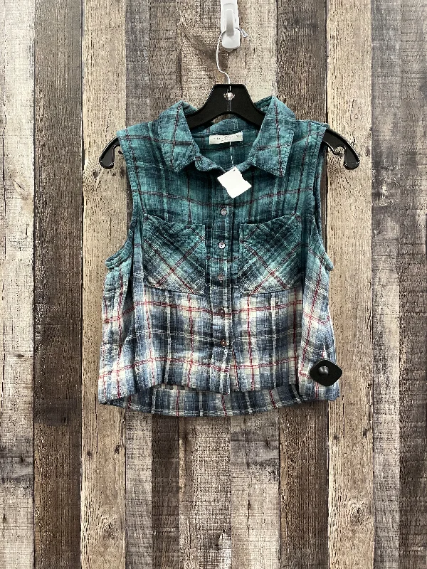 Top Sleeveless By Natural Life In Plaid Pattern, Size: M