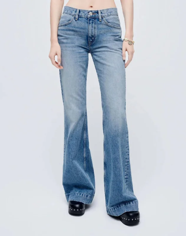 70S Low Rise Bell Bottom Jean In Lake Blue