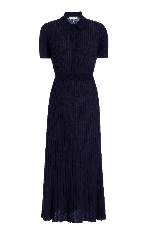 Amor Knit Midi Dress in Dark Navy Cashmere Silk