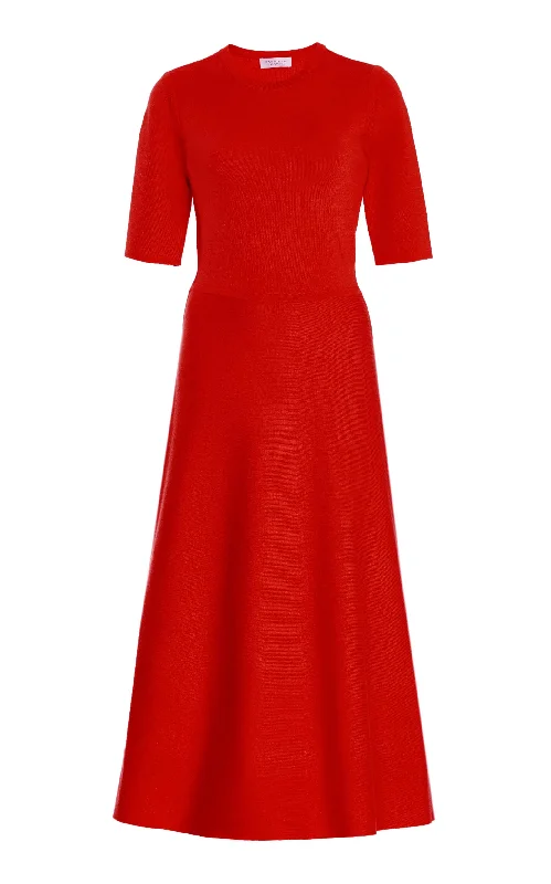 Seymore Knit Midi Dress in Red Topaz Merino Wool Cashmere