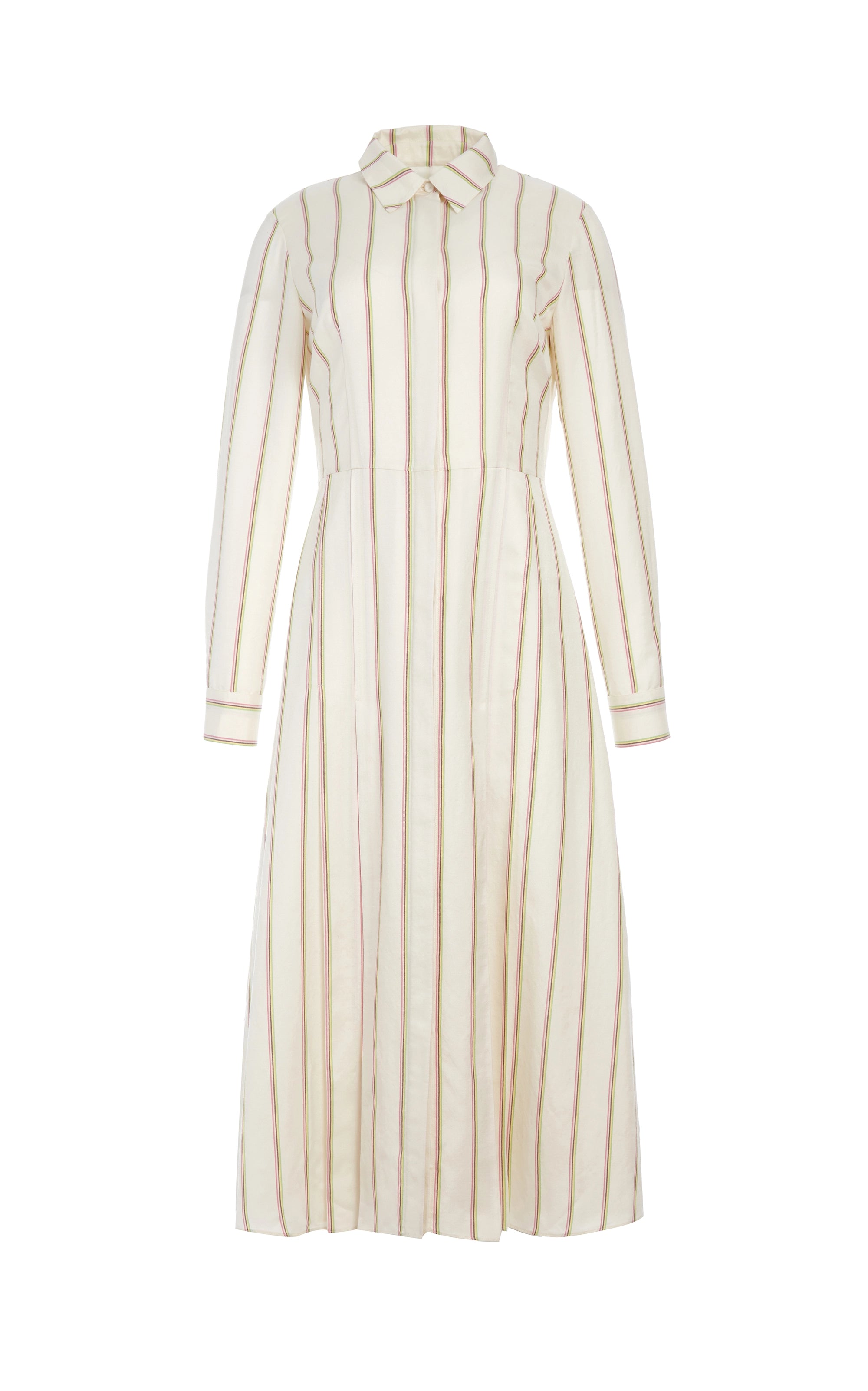 Vanessa Shirtdress in Ivory Multi Stripe Wool Silk