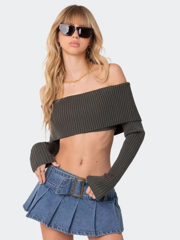 Crop Sweater Comfortable and sexy Crop top Sweater Top woolen chest-wrapped long-sleeved sweater