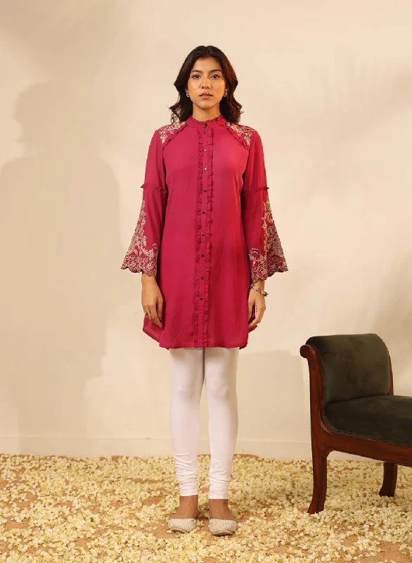 Fuchsia Embroidered Tunic with Button Detailing