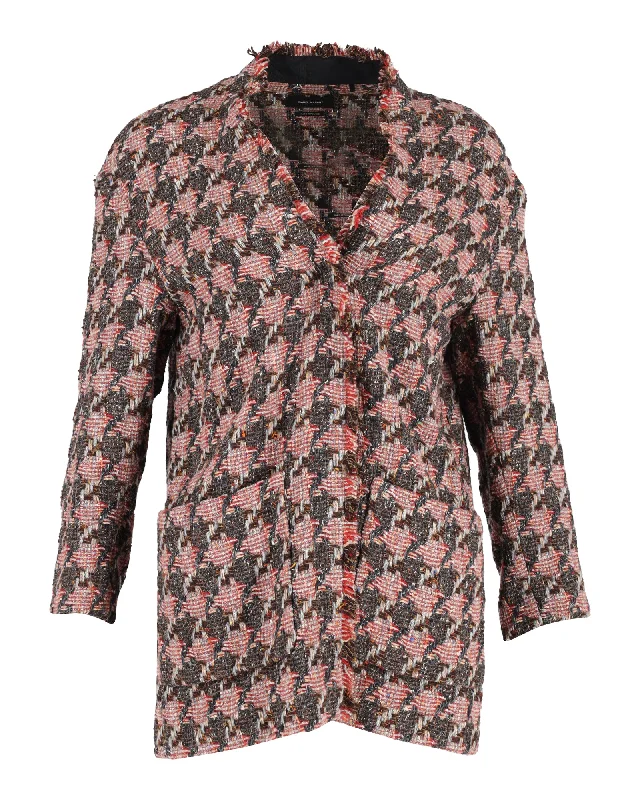 Isabel Marant Houndstooth Tweed Jacket in Red Wool