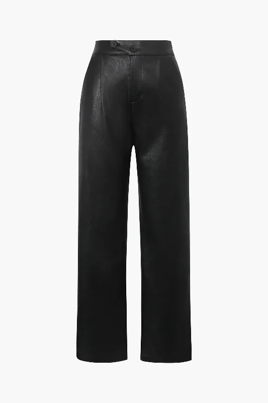 Faux Leather Elastic Waistband Straight Leg Pants