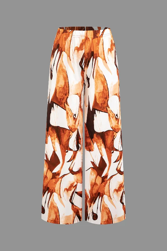 Abstract Print Wide Leg Pants