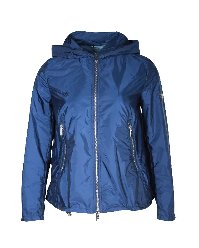 Prada Hooded Jacket in Blue Nylon