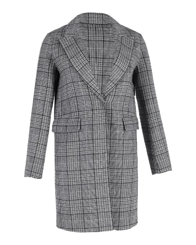 Theory Plaid Print Coat in Grey Cashmere