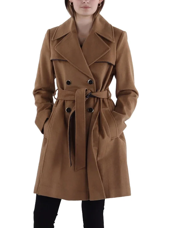 Womens Wool Double-Beasted Trench Coat