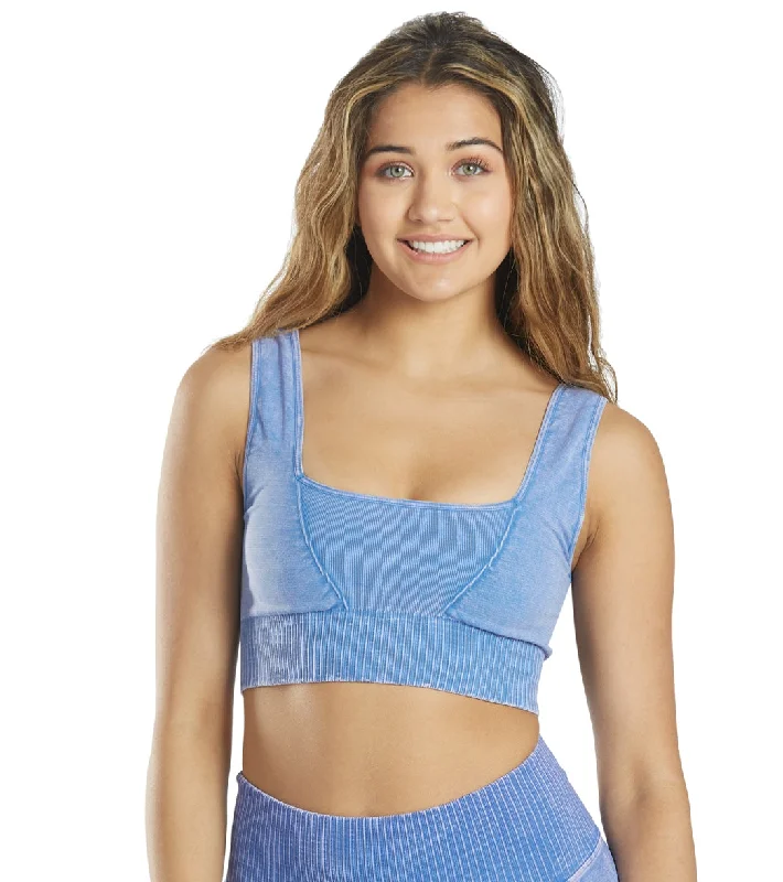 Free People Good Karma Square Neck Sports Bra Vintage Blue