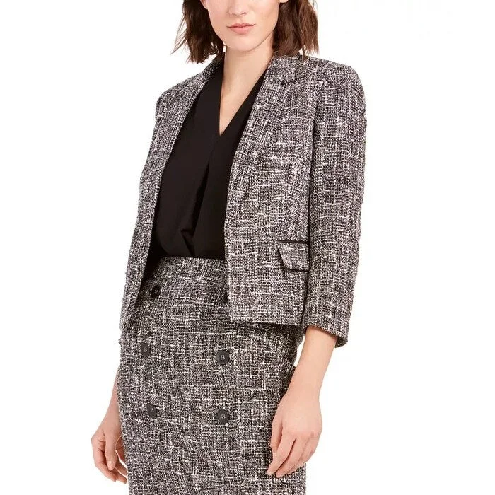 Bar III Women's Tweed Open Front Jacket Black Size 10