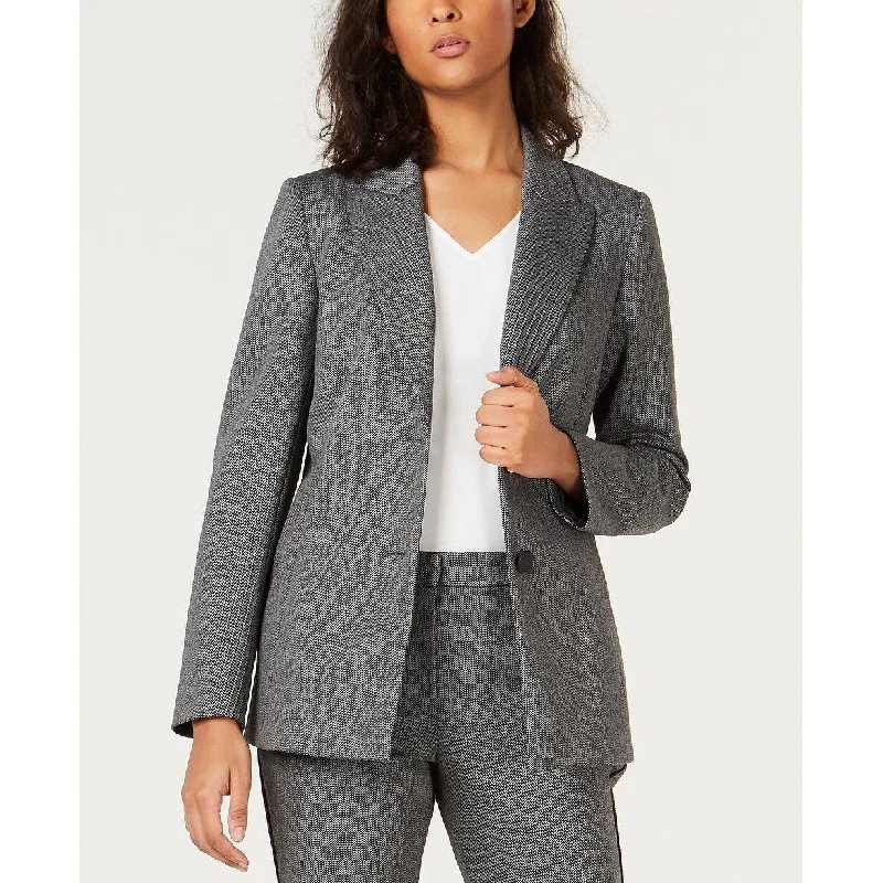 Bar III Women's Two-Button Herringbone Blazer Grey Size 6"