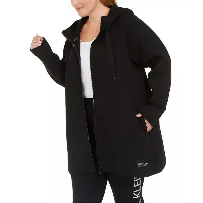 Calvin Klein Women's Performance Plus Size Hooded Warm-Up Jacket Black Size 2X