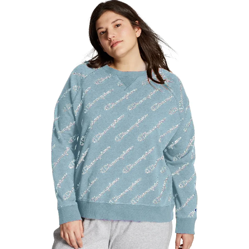 Champion Women's Plus Heritage French Terry Print Crew Blue Size Extra Large - Light Blue - X-Large