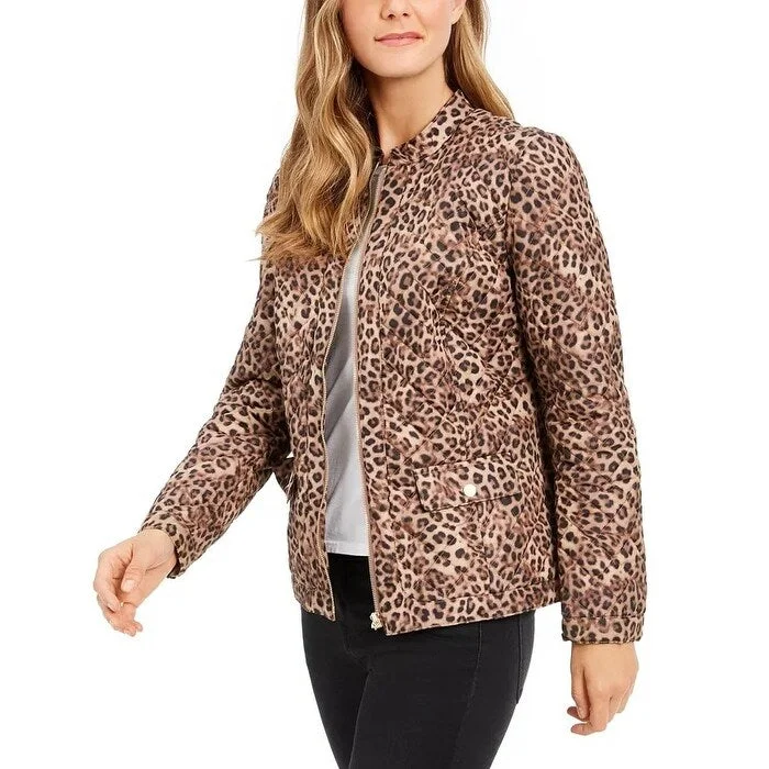 Charter Club Women's Animal Print Jacket Beige Size Small