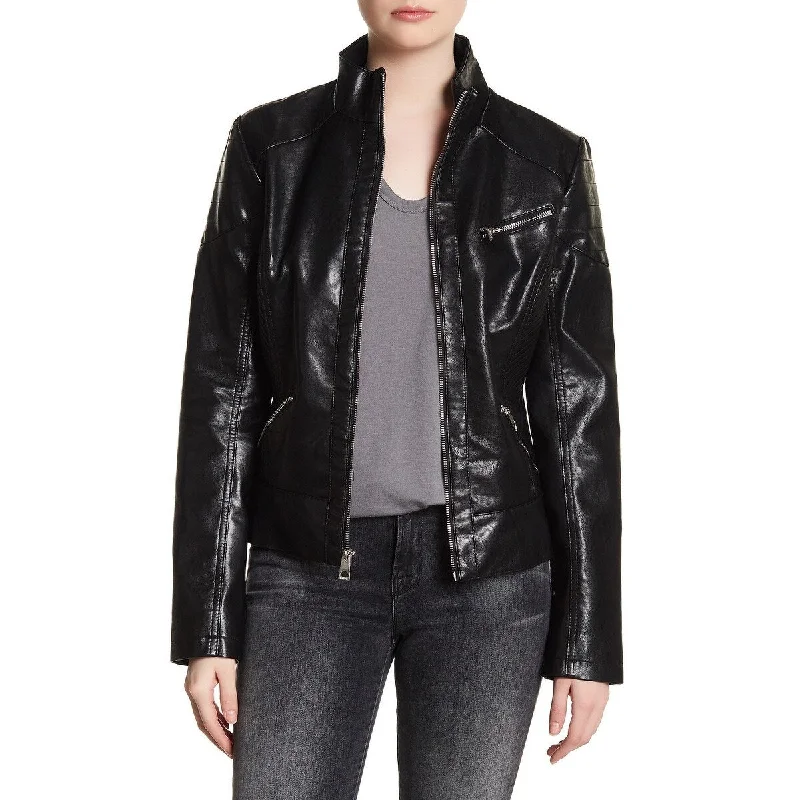 GUESS Faux-Leather Bomber Jacket Black Small