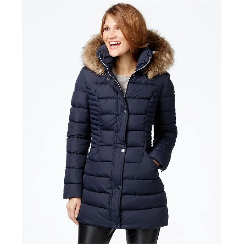 INC International Concepts Faux-Fur-Trim Hooded Puffer Jacket - Blue Small