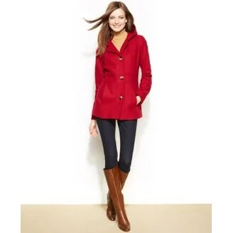 Jason Kole Hooded Single-Breasted Peacoat Red Medium - M