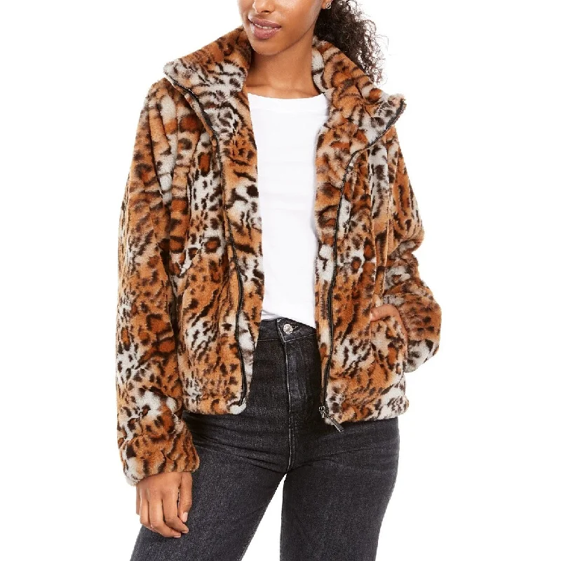 Jou Jou Juniors' Faux Fur Animal Print Jacket Brown Size Medium