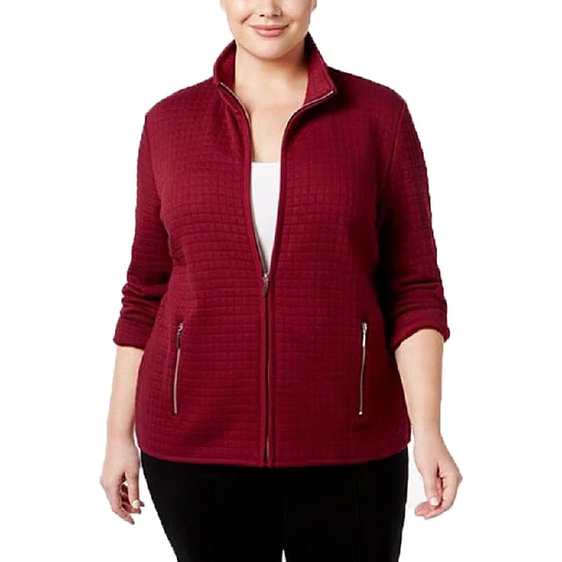 Karen Scott Women's Sport Quilted Fleece Zip Jacket Red Size Large