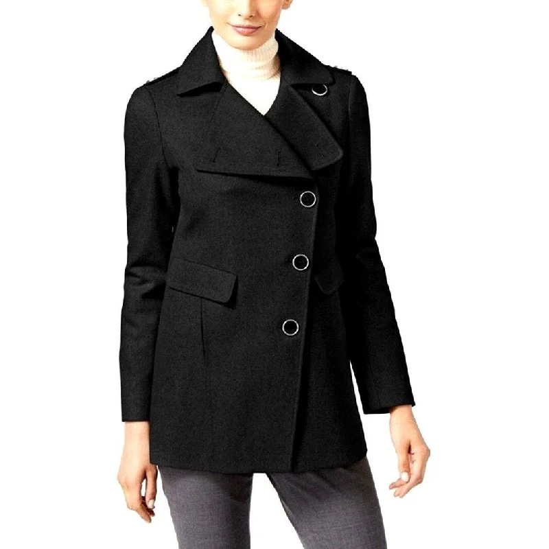 Kenneth Cole Asymmetrical-Button Coat Black Small