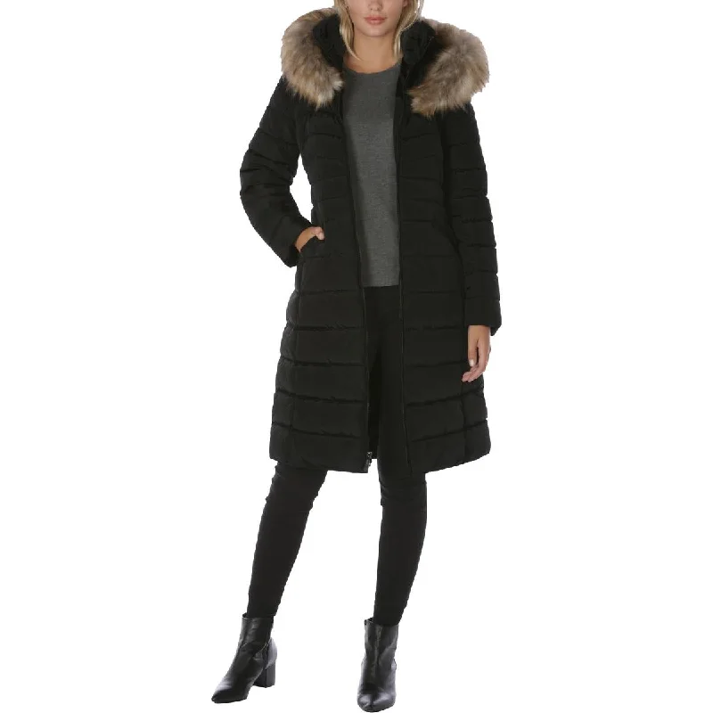 Laundry by Shelli Segal Women's Hooded Long Puffer Coat with Faux Fur Trim