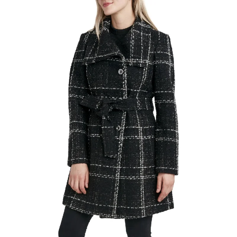 Laundry by Shelli Segal Women's Single Breasted Plaid Belted Midi Coat