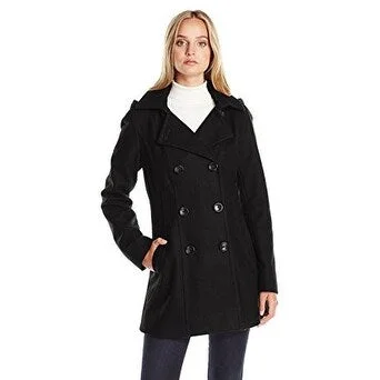 Nautica Wool-Blend Hooded Peacoat Black 3-Extra Large