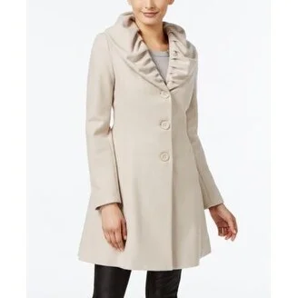 T Tahari Ruffled Skirted Walker Coat Macrame Medium - Beige