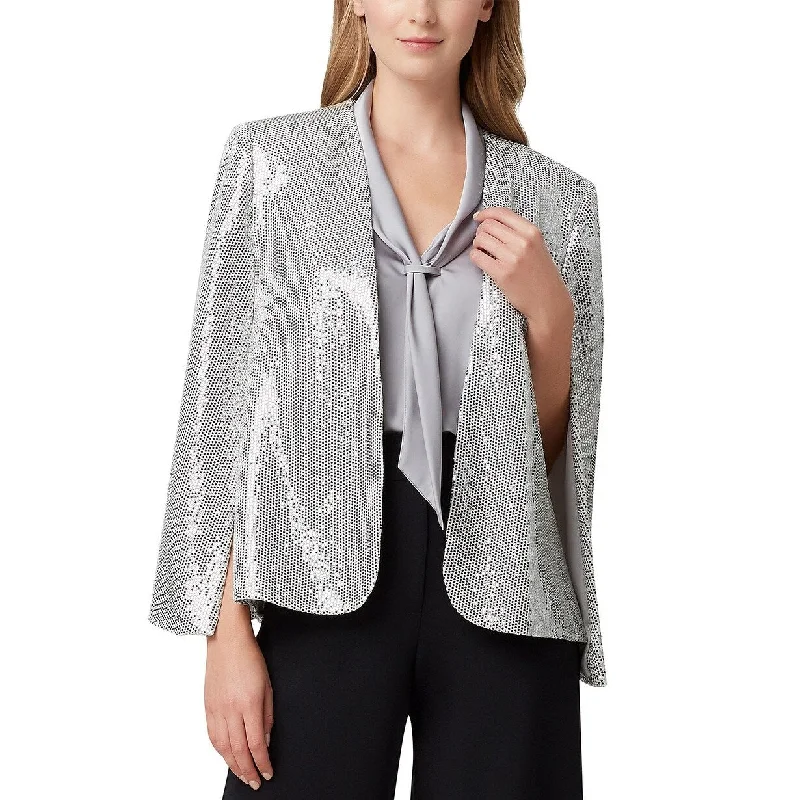 Tahari ASL Women's Shiny Cape Jacket Silver Metalic Size Extra Large