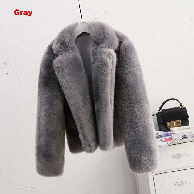 gray faux fur coat