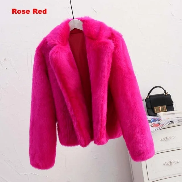 rose red fur coat