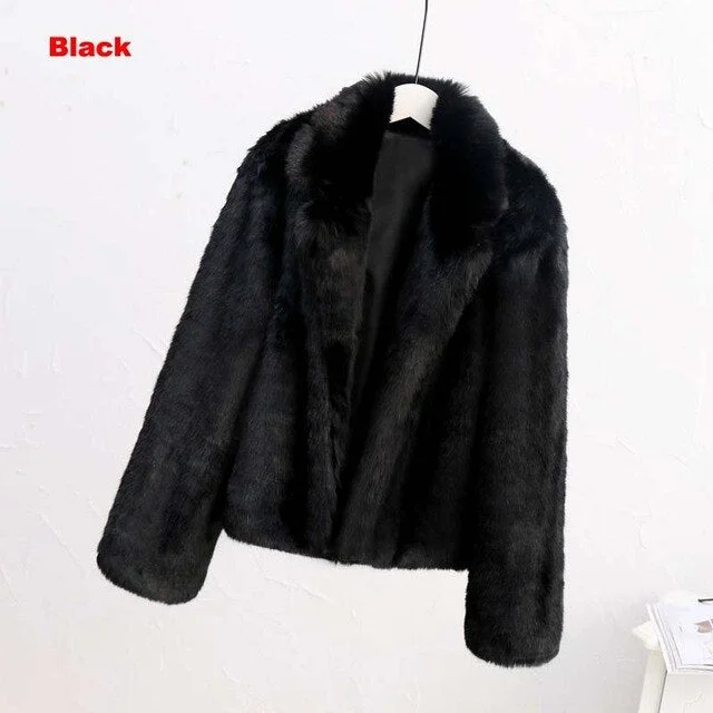 black faux fur coat