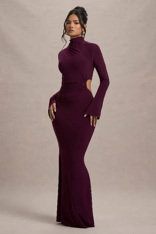 Anderson | Burgundy High-Neck Cut-Out Maxi Dress