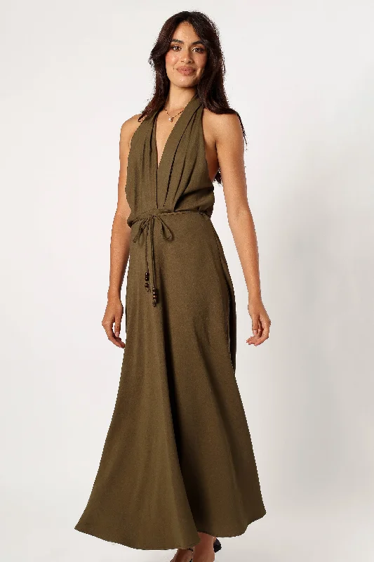 Lylah Halterneck Midi Dress - Olive