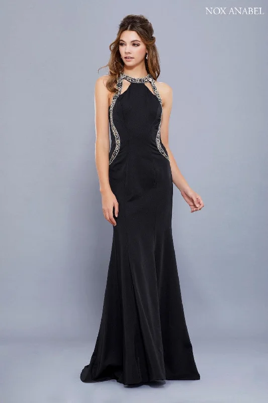 Long Halter Neck Embellished Formal Evening Dress