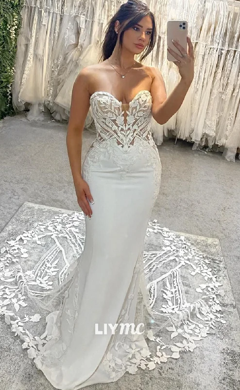 LW415 - Off-Shoulder Appliques Sleek Mermaid Wedding Dress